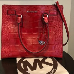 Michael Kors Red Croc-Effect Leather Dillon Tote